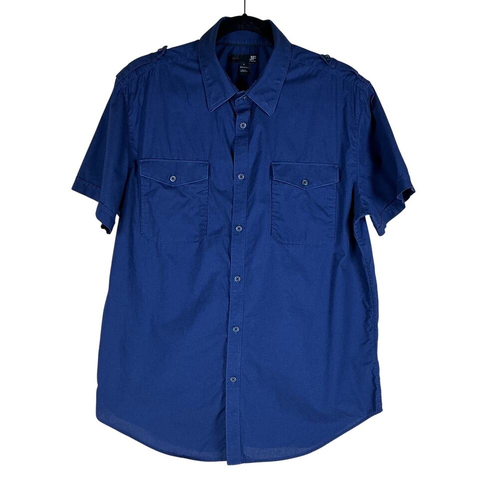 J Ferrar Slim Fit Shirt Men’s Large Blue Short Sleeve Button Up Utility Cotton
